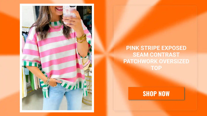 Pink Stripe Exposed Seam Contrast Patchwork Oversized Top by@Outfy