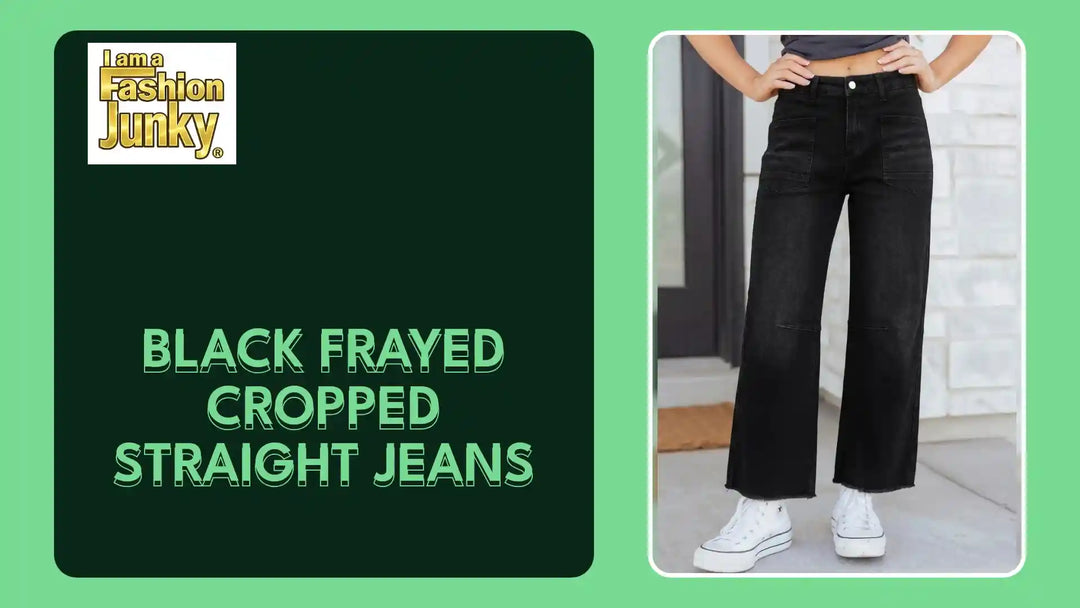 Black Frayed Cropped Straight Jeans by@Outfy