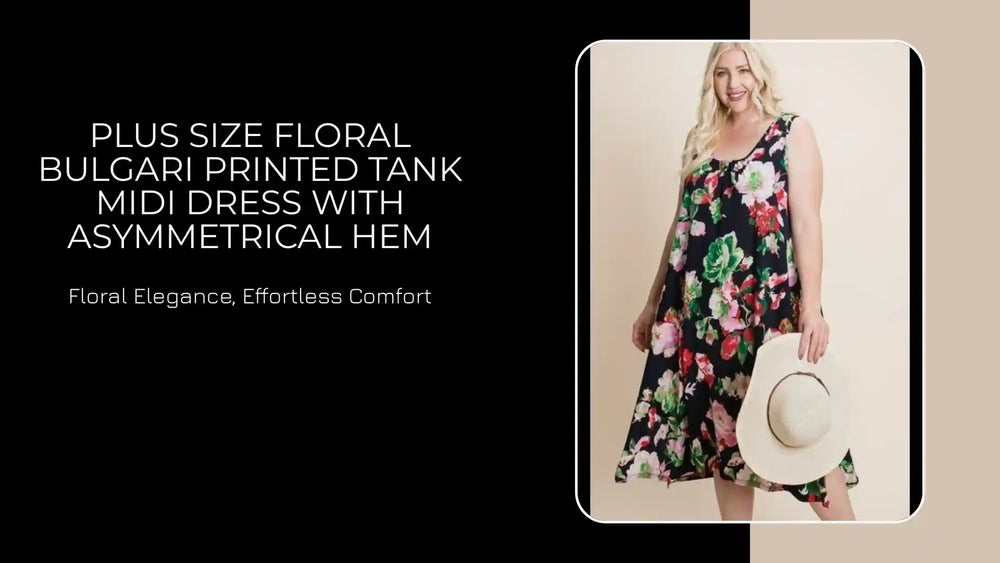 Plus Size Floral Bulgari Printed Tank Midi Dress With Asymmetrical Hem by@Outfy