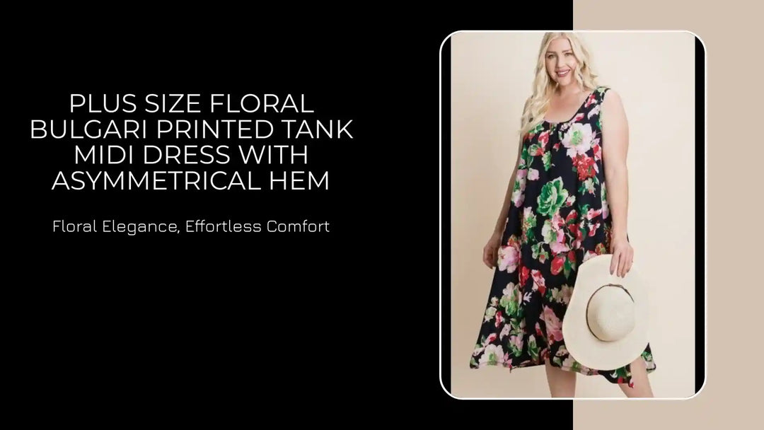 Plus Size Floral Bulgari Printed Tank Midi Dress With Asymmetrical Hem by@Outfy