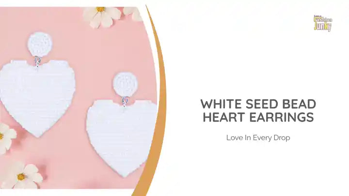 White Seed Bead Heart Earrings by@Outfy
