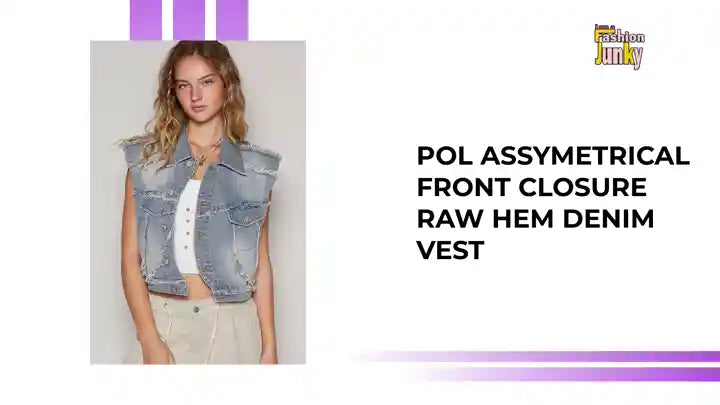 POL Assymetrical Front Closure Raw Hem Denim Vest by@Outfy