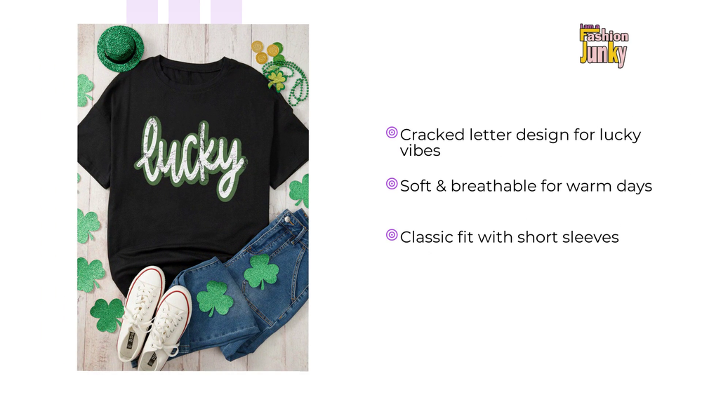 Black St Patricks Day lucky Cracked Letter Graphic T Shirt by@Outfy