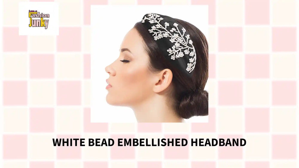 White Bead Embellished Headband by@Outfy