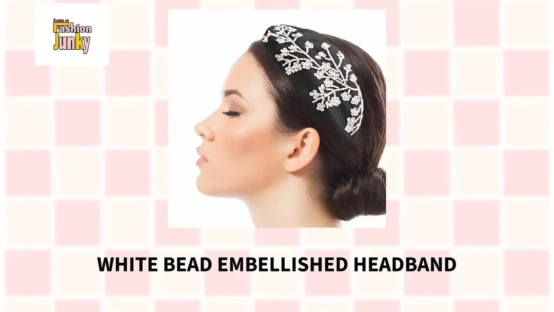 White Bead Embellished Headband by@Outfy