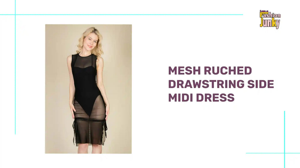 Mesh Ruched Drawstring Side Midi Dress by@Outfy