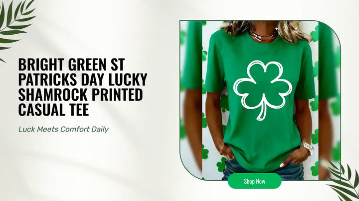 Bright Green St Patricks Day Lucky Shamrock Printed Casual Tee by@Outfy
