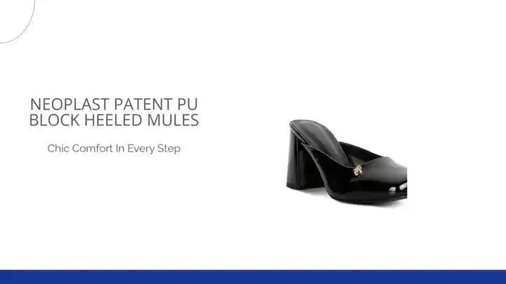 NEOPLAST Patent PU Block Heeled Mules by@Outfy