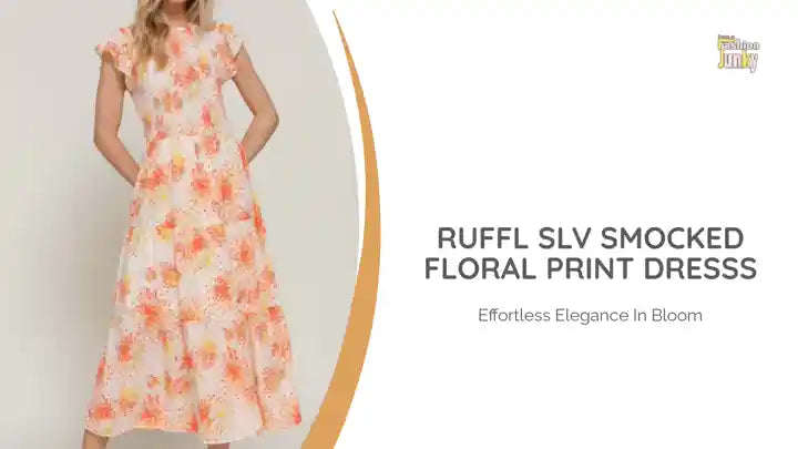 Ruffl Slv Smocked Floral Print Dresss by@Outfy