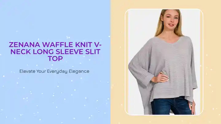 Zenana Waffle Knit V-Neck Long Sleeve Slit Top by@Outfy