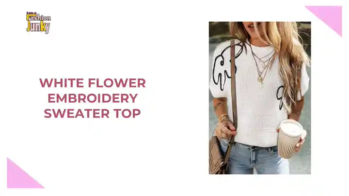 White Flower Embroidery Sweater Top by@Outfy