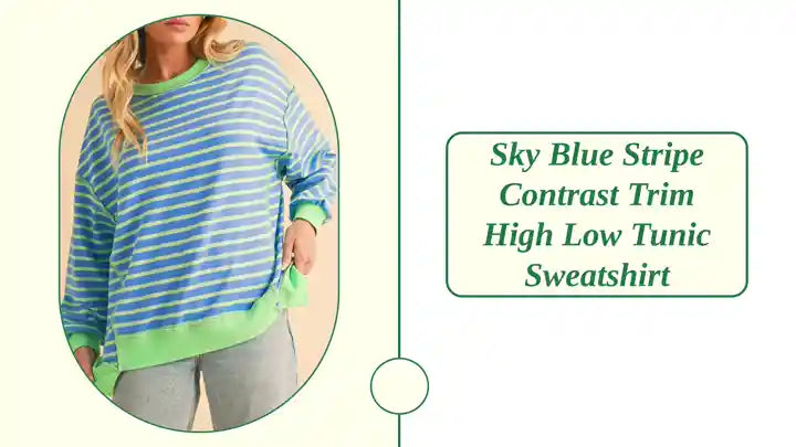 Sky Blue Stripe Contrast Trim High Low Tunic Sweatshirt by@Outfy