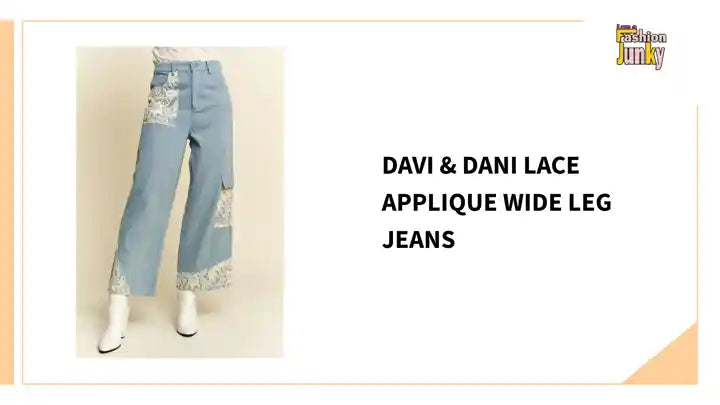 Davi &amp; Dani Lace Applique Wide Leg Jeans by@Outfy