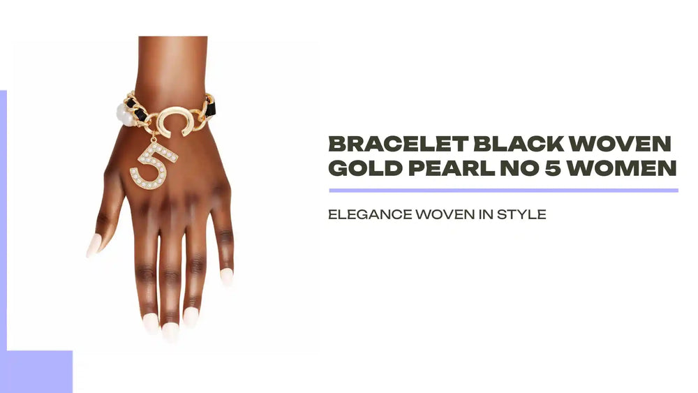 Bracelet Black Woven Gold Pearl No 5 Women by@Outfy
