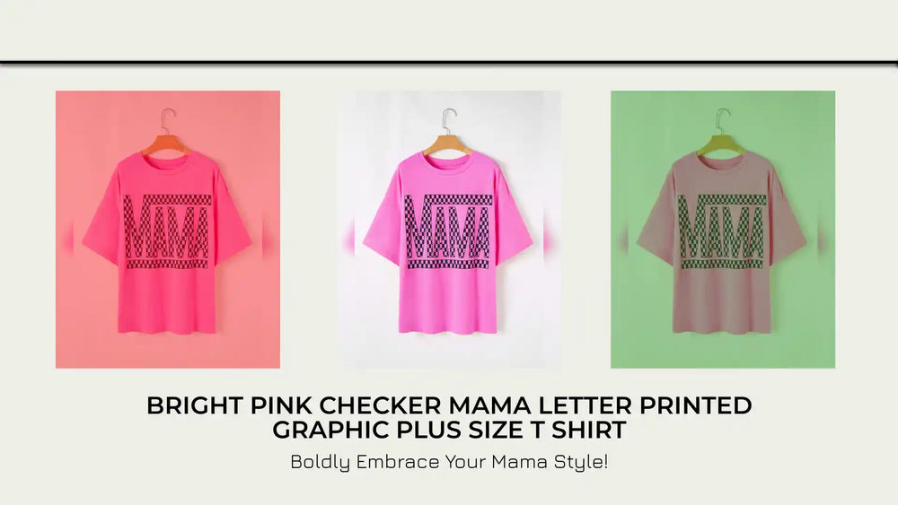 Bright Pink Checker MAMA Letter Printed Graphic Plus Size T Shirt by@Outfy