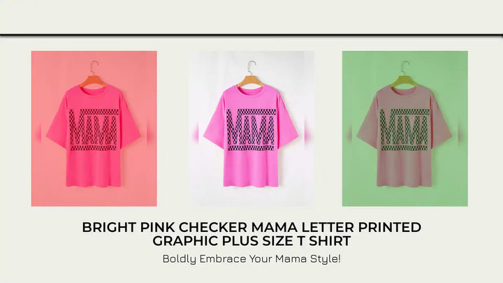 Bright Pink Checker MAMA Letter Printed Graphic Plus Size T Shirt by@Outfy