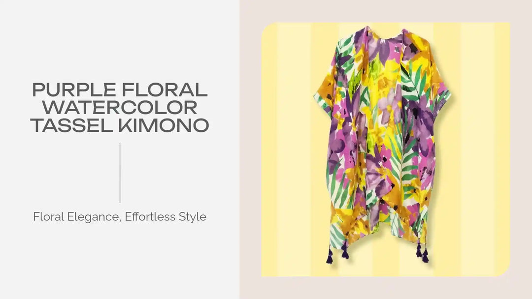 Purple Floral Watercolor Tassel Kimono by@Outfy