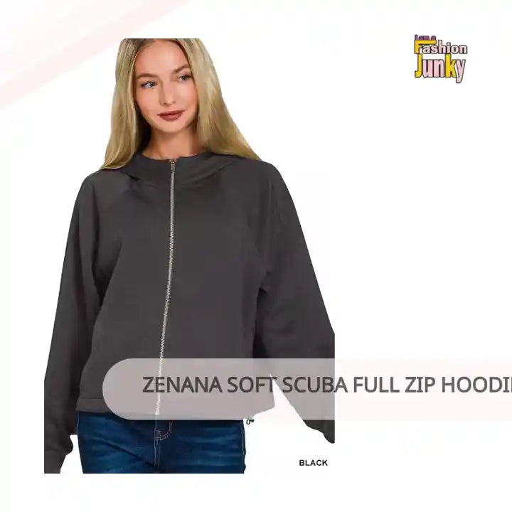 Zenana Soft Scuba Full Zip Hoodie Jacket by@Outfy