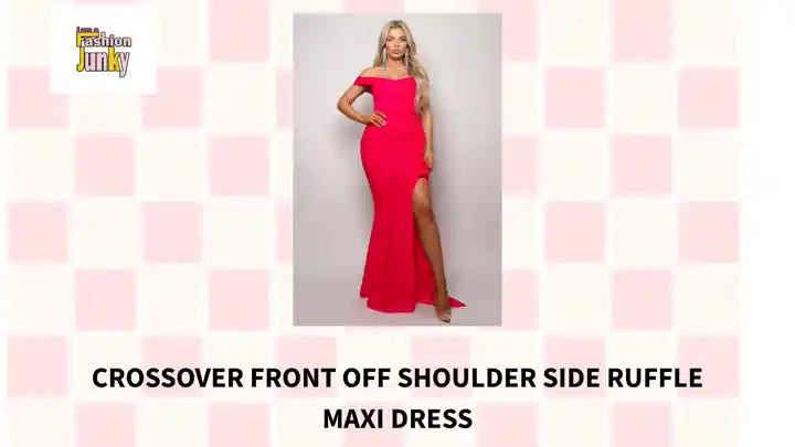 Crossover Front Off Shoulder Side Ruffle Maxi Dress by@Outfy