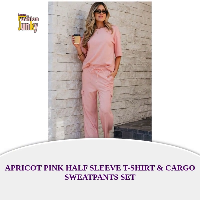 Apricot Pink Half Sleeve T-Shirt &amp; Cargo Sweatpants Set by@Outfy