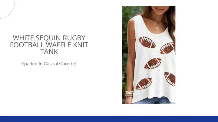 White Sequin Rugby Football Waffle Knit Tank by@Outfy