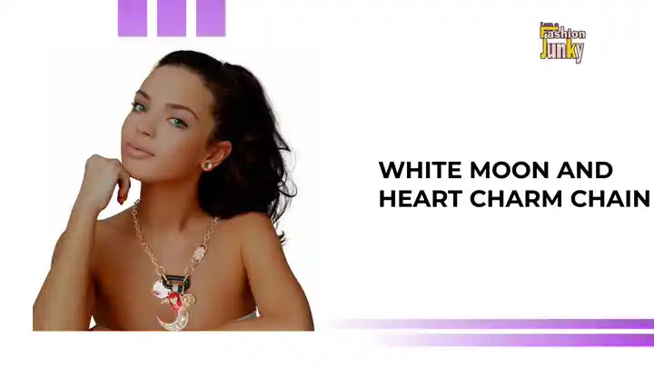 White Moon and Heart Charm Chain by@Outfy