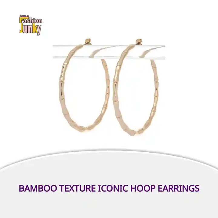Bamboo Texture Iconic Hoop Earrings by@Outfy