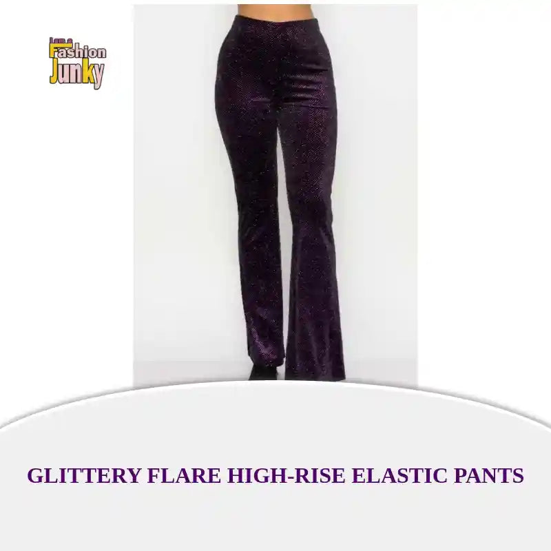 Glittery Flare High-rise Elastic Pants by@Outfy
