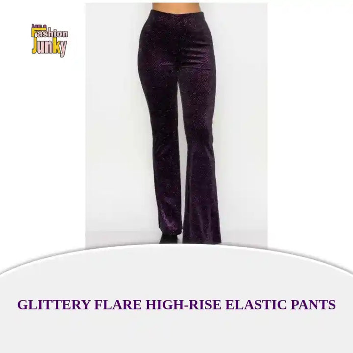 Glittery Flare High-rise Elastic Pants by@Outfy