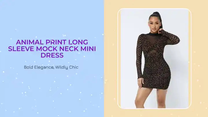 Animal Print Long Sleeve Mock Neck Mini Dress by@Outfy