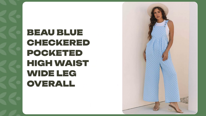 Beau Blue Checkered Pocketed High Waist Wide Leg Overall by@Outfy