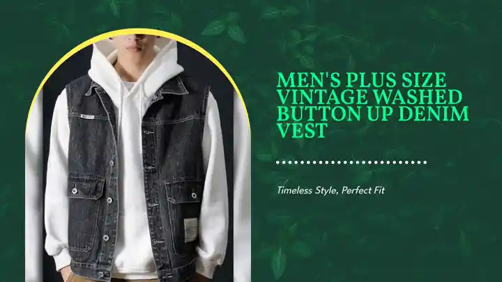 Men's Plus Size Vintage Washed Button Up Denim Vest by@Outfy