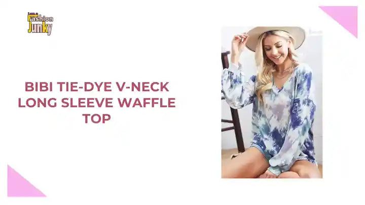 BiBi Tie-Dye V-Neck Long Sleeve Waffle Top by@Outfy