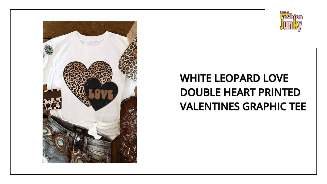White Leopard LOVE Double Heart Printed Valentines Graphic Tee by@Outfy