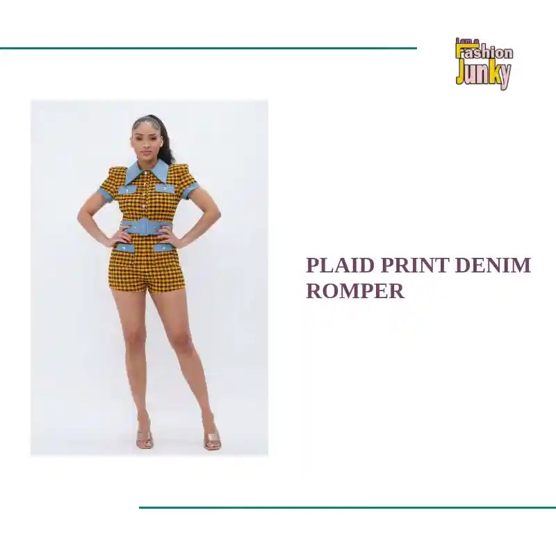 Plaid Print Denim Romper by@Outfy
