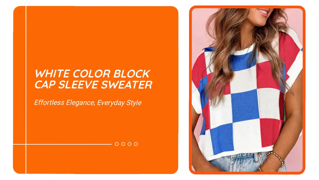 White Color Block Cap Sleeve Sweater by@Outfy