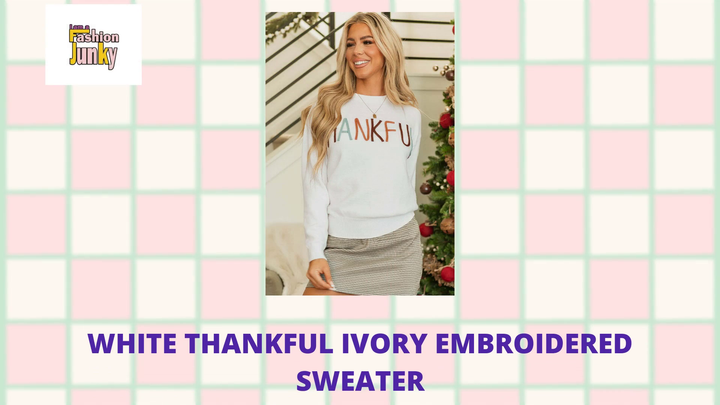 White Thankful Ivory Embroidered Sweater by@Outfy