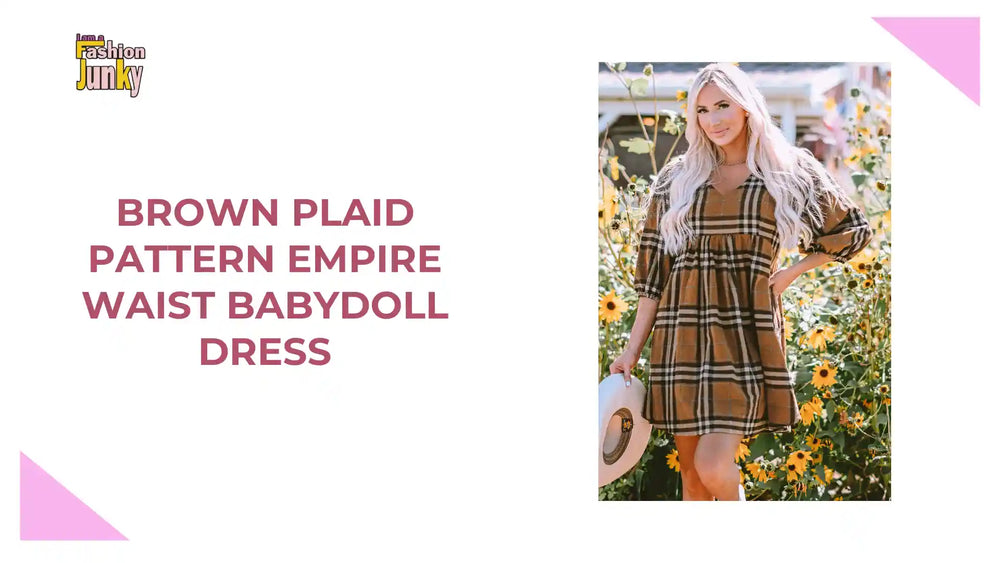 Brown Plaid Pattern Empire Waist Babydoll Dress by@Outfy