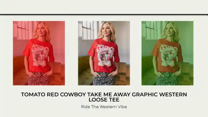 Tomato Red COWBOY Take Me Away Graphic Western Loose Tee by@Outfy