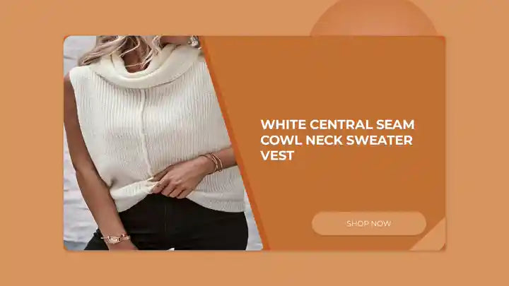 White Central Seam Cowl Neck Sweater Vest by@Outfy