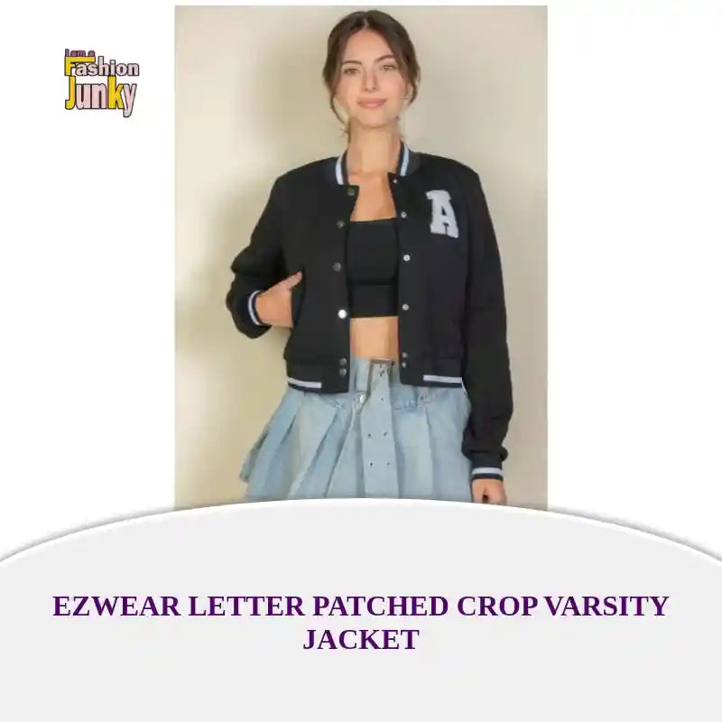 Ezwear Letter Patched Crop Varsity Jacket by@Outfy