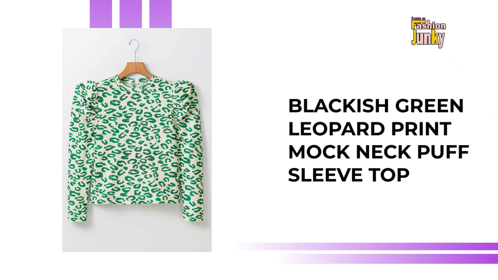 Blackish Green Leopard Print Mock Neck Puff Sleeve Top by@Outfy