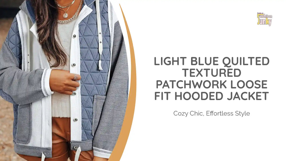 Light Blue Quilted Textured Patchwork Loose Fit Hooded Jacket by@Outfy