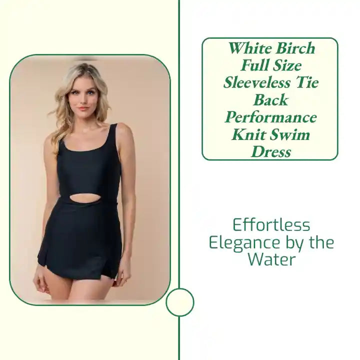 White Birch Full Size Sleeveless Tie Back Performance Knit Swim Dress by@Outfy