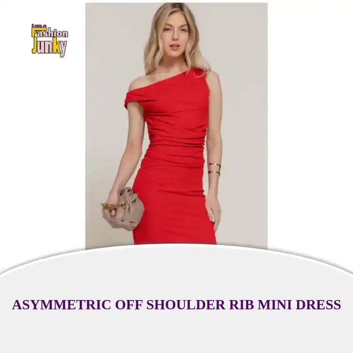 Asymmetric Off Shoulder Rib Mini Dress by@Outfy