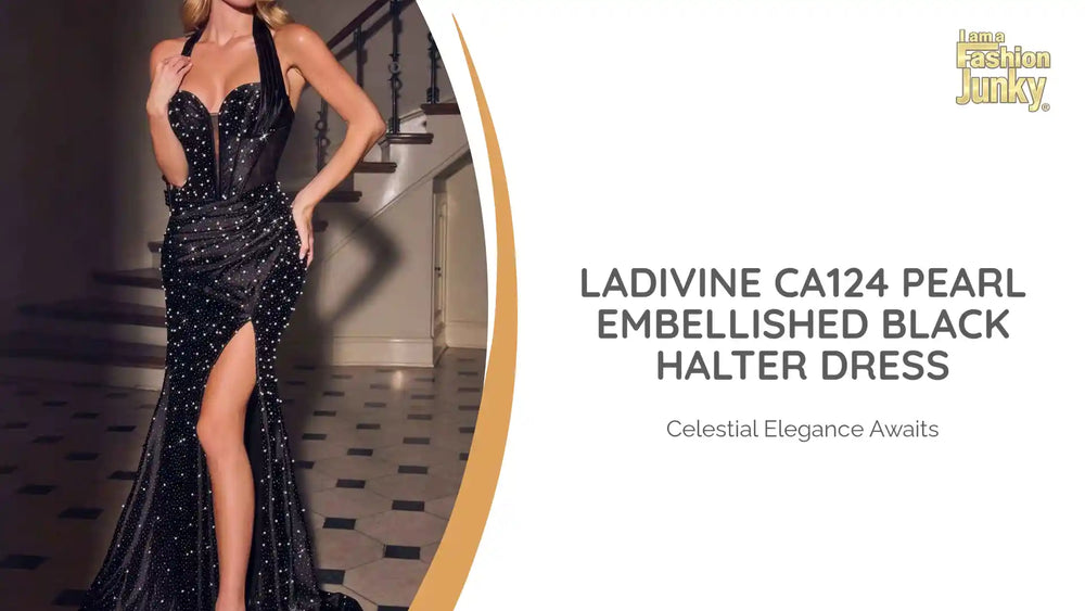 Ladivine CA124 Pearl Embellished Black Halter Dress by@Outfy