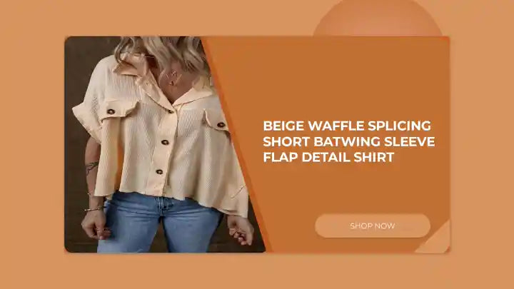 Beige Waffle Splicing Short Batwing Sleeve Flap Detail Shirt by@Outfy