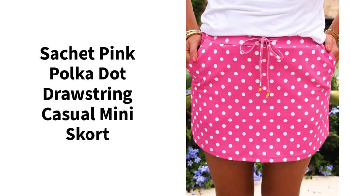 Sachet Pink Polka Dot Drawstring Casual Mini Skort by@Outfy