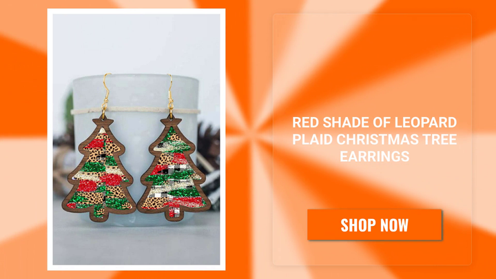 Red Shade Of Leopard Plaid Christmas Tree Earrings by@Outfy