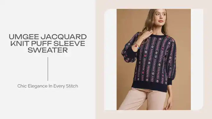 Umgee Jacquard Knit Puff Sleeve Sweater by@Outfy